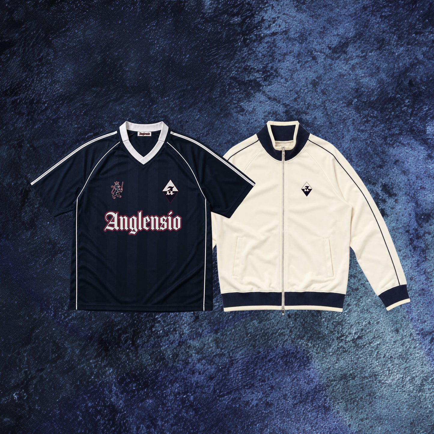 NAVY FOOTBALL SHIRT & CREAM TRACK JACKET BUNDLE