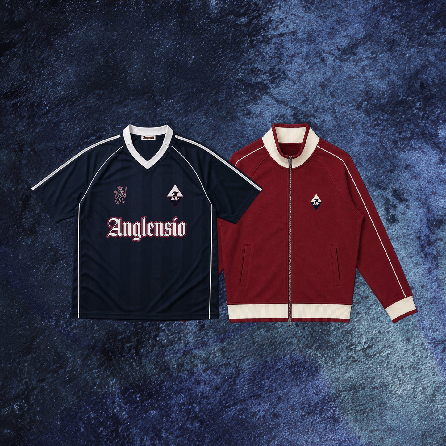 NAVY FOOTBALL SHIRT & RED TRACK JACKET BUNDLE