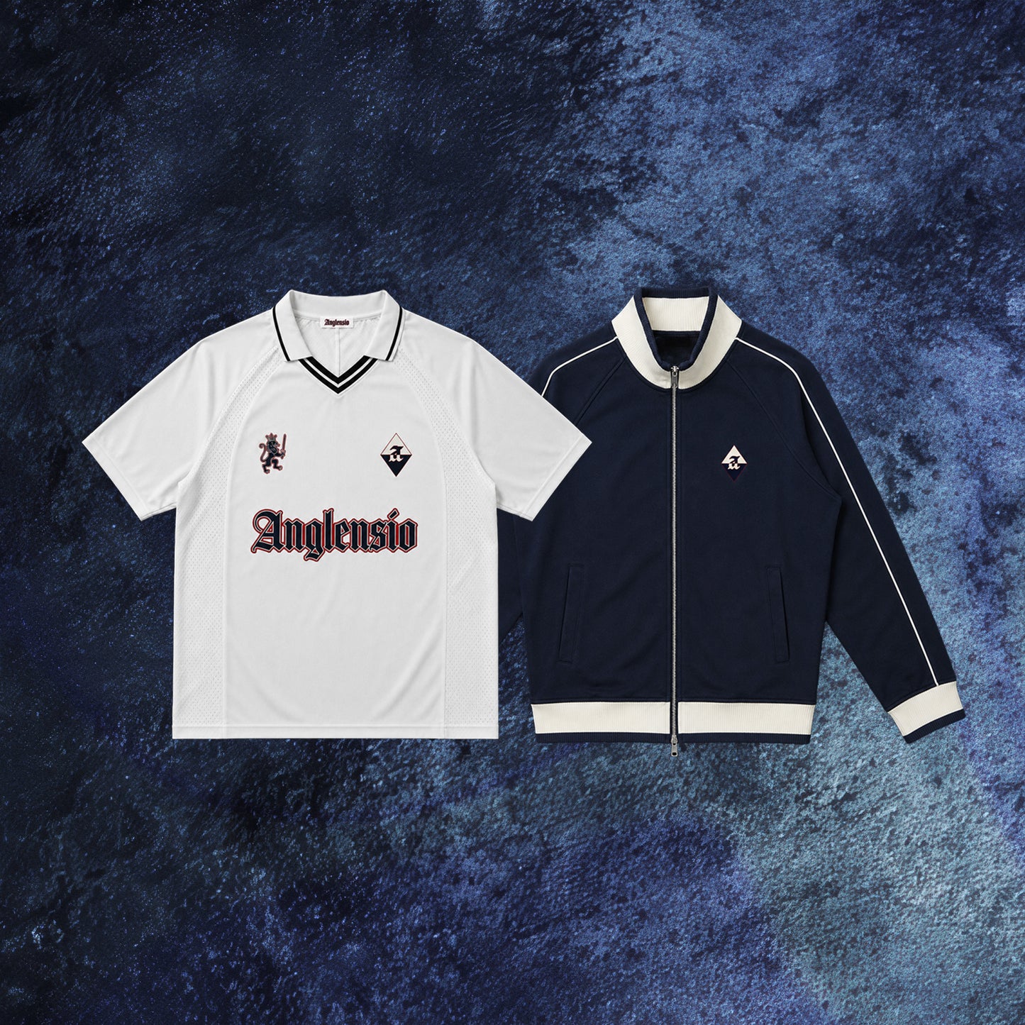 WHITE FOOTBALL SHIRT & NAVY TRACK JACKET BUNDLE