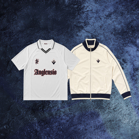 WHITE FOOTBALL SHIRT & CREAM TRACK JACKET BUNDLE