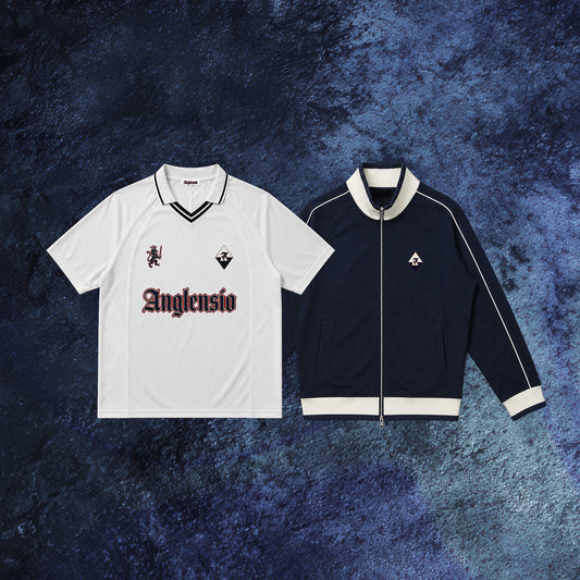 WHITE FOOTBALL SHIRT & NAVY TRACK JACKET BUNDLE